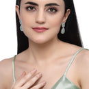 Rhodium Plated Square Sea Green American Diamond Contemporary Drop Earrings