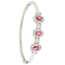 Rhodium Plated Silver Toned Oval Shaped Red American Diamond Studded Kada Bracelet
