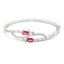 Rhodium-Plated Silver Toned Square Red American Diamond Studded Kada Bracelet