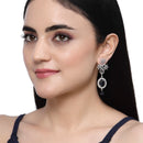 Rhodium-Plated Navy Blue American Diamond studded Contemporary Drop Earrings