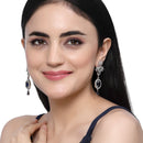 Rhodium-Plated Navy Blue American Diamond studded Contemporary Drop Earrings