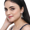 Rhodium-Plated Navy Blue American Diamond studded Teardrop & Quirky Shaped Drop Earrings