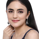 Rhodium-Plated Navy Blue American Diamond studded Teardrop & Quirky Shaped Drop Earrings