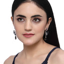 Rhodium-Plated Navy Blue American Diamond studded Peacock & Feather Shaped Drop Earrings