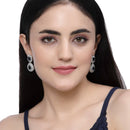 Rhodium-Plated Navy Blue & White American Diamond studded Square & Teardrop Shaped Drop Earrings