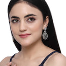 Rhodium-Plated White American Diamond studded Floral & Circular Layered Drop Earrings