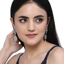 Rhodium-Plated White American Diamond studded Contemporary Drop Earrings