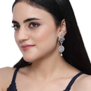 Rhodium-Plated White American Diamond studded Contemporary Drop Earrings