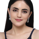 Rhodium-Plated Grey & White American Diamond studded Square & Teardrop Shaped Drop Earrings