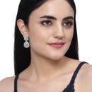 Rhodium Plated Square Gray American Diamond Contemporary Drop Earrings