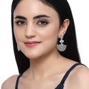 Rhodium-Plated White American Diamond studded Leaf Shaped Drop Earrings