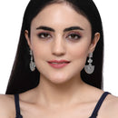 Rhodium-Plated White American Diamond studded Leaf Shaped Drop Earrings