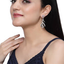Rhodium-Plated White American Diamond studded Teardrop & Quirky Shaped Drop Earrings