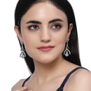 Rhodium-Plated White American Diamond studded Teardrop & Quirky Shaped Drop Earrings