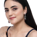 Rhodium-Plated Red American Diamond studded Teardrop & Quirky Shaped Drop Earrings