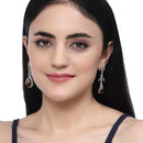 Rhodium-Plated Red American Diamond studded Teardrop & Quirky Shaped Drop Earrings