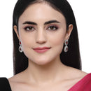 Rhodium-Plated Red & White American Diamond studded Square & Teardrop Shaped Drop Earrings