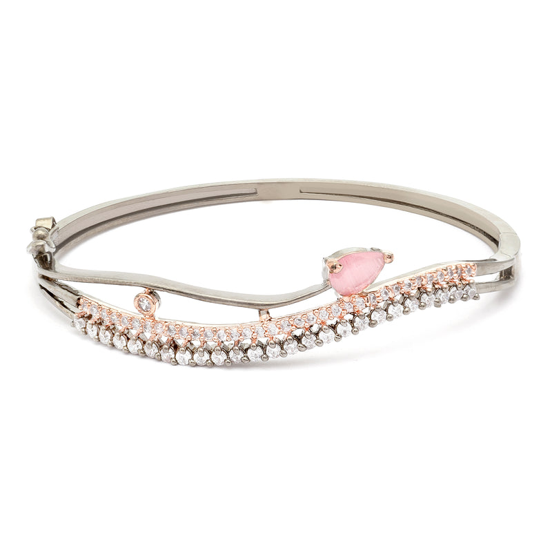 Rose Gold-Plated Black Toned Pink American Diamond Studded Kada Bracelet