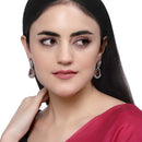 Rhodium-Plated Red American Diamond studded Teardrop & Leaf Shaped Drop Earrings