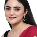 Rhodium-Plated Red American Diamond studded Teardrop & Leaf Shaped Drop Earrings