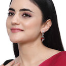 Rhodium-Plated Red & White American Diamond studded Trardrop Shaped Drop Earrings