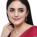 Rhodium-Plated Red & White American Diamond studded Trardrop Shaped Drop Earrings