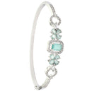 Rhodium-Plated Silver Toned Square Shaped Sea Green American Diamond Studded Bracelet