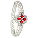 Rhodium-Plated Silver Toned  Red American Diamond Studded Bracelet