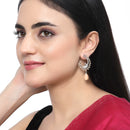 Rhodium-Plated Orange American Diamond studded Peacock & Feather Shaped Drop Earrings