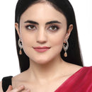 Rhodium-Plated Orange American Diamond studded Peacock & Feather Shaped Drop Earrings