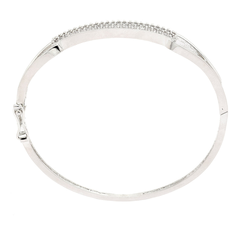 Rhodium-Plated Silver Toned White  American Diamond Studded Bracelet