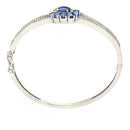 Rhodium Plated Silver Toned Flower Shaped Royal Blue American Diamond Studded  Bracelet