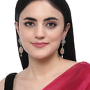 Rhodium-Plated Orange American Diamond studded Contemporary Drop Earrings