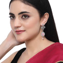 Rhodium-Plated Pink American Diamond studded Contemporary Drop Earrings