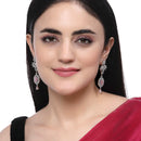 Rhodium-Plated Pink American Diamond studded Contemporary Drop Earrings