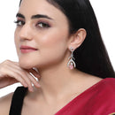 Rhodium-Plated Pink American Diamond studded Teardrop & Quirky Shaped Drop Earrings