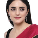 Rhodium-Plated Pink American Diamond studded Teardrop & Quirky Shaped Drop Earrings