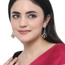 Rhodium-Plated Yellow American Diamond studded Teardrop & Quirky Shaped Drop Earrings