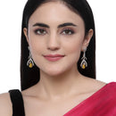 Rhodium-Plated Yellow American Diamond studded Teardrop & Quirky Shaped Drop Earrings