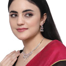 Rhodium-Plated Pink American Diamond Studded Contemporary Necklace with Earrings Jewellery Set