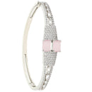 Rhodium-Plated Silver Toned Square Shaped Pink American Diamond Studded Bracelet