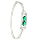 Rhodium-Plated Silver Toned Emerald Green American Diamond Studded Kada Bracelet