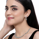 Rhodium-Plated American Diamond Studded Leaf & Circular Shaped Necklace With Earrings Set