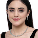 Rhodium-Plated American Diamond Studded Leaf & Circular Shaped Necklace With Earrings Set