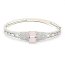 Rhodium-Plated Silver Toned Square Shaped Pink American Diamond Studded Bracelet