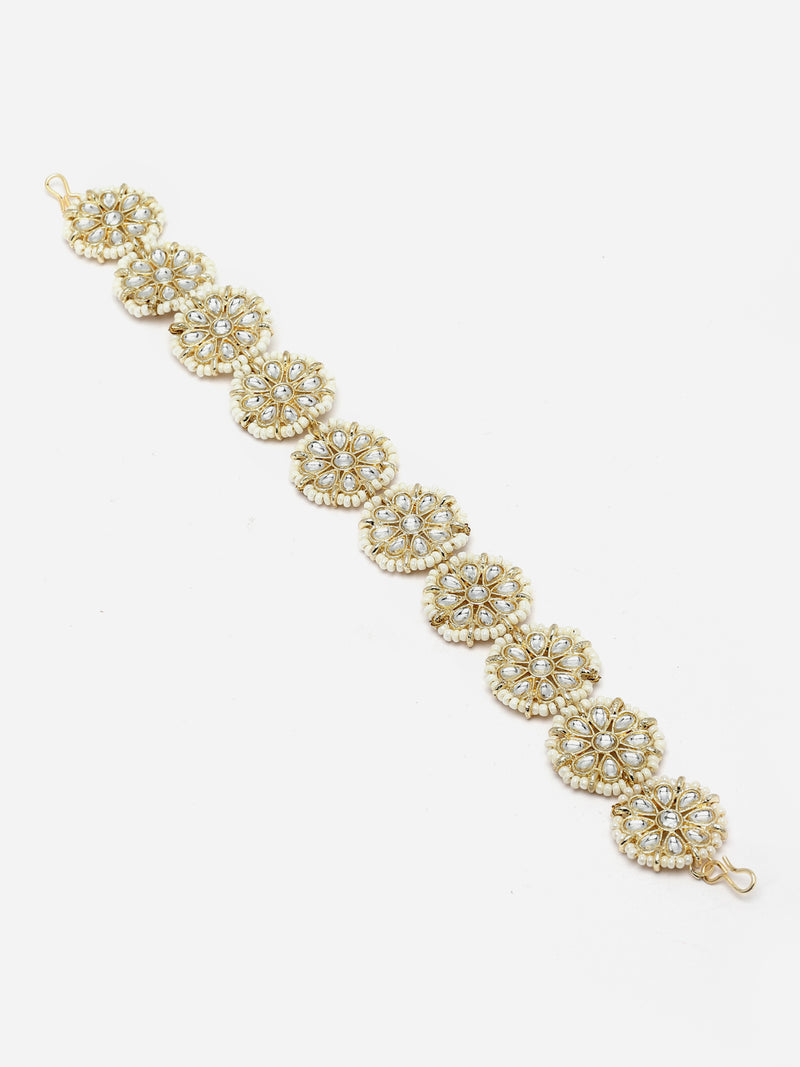 Gold-Plated White Kundan studded Handcrafted Matha Patti