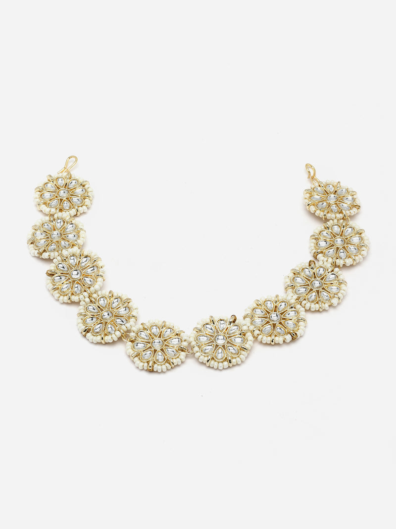 Gold-Plated White Kundan studded Handcrafted Matha Patti