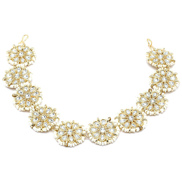 Gold-Plated Round Shaped White Kundan studded Matha Patti