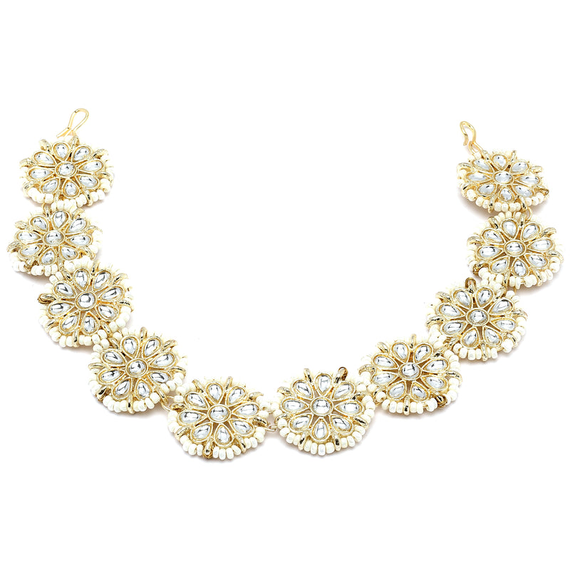 Gold-Plated Round Shaped White Kundan studded Matha Patti