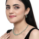 Rhodium-Plated American Diamond Studded Leaf & Circular Shaped Necklace With Earrings Set